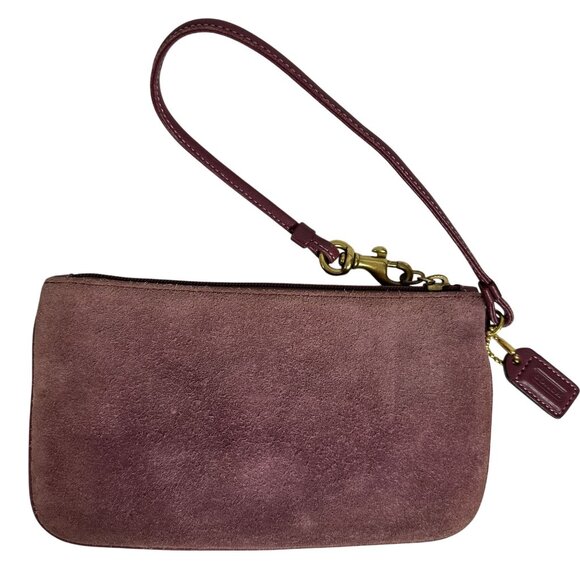 Vintage Coach SOHO Burgundy Purple Suede Buckle Wristlet Mini Bag Signature - Picture 2 of 11